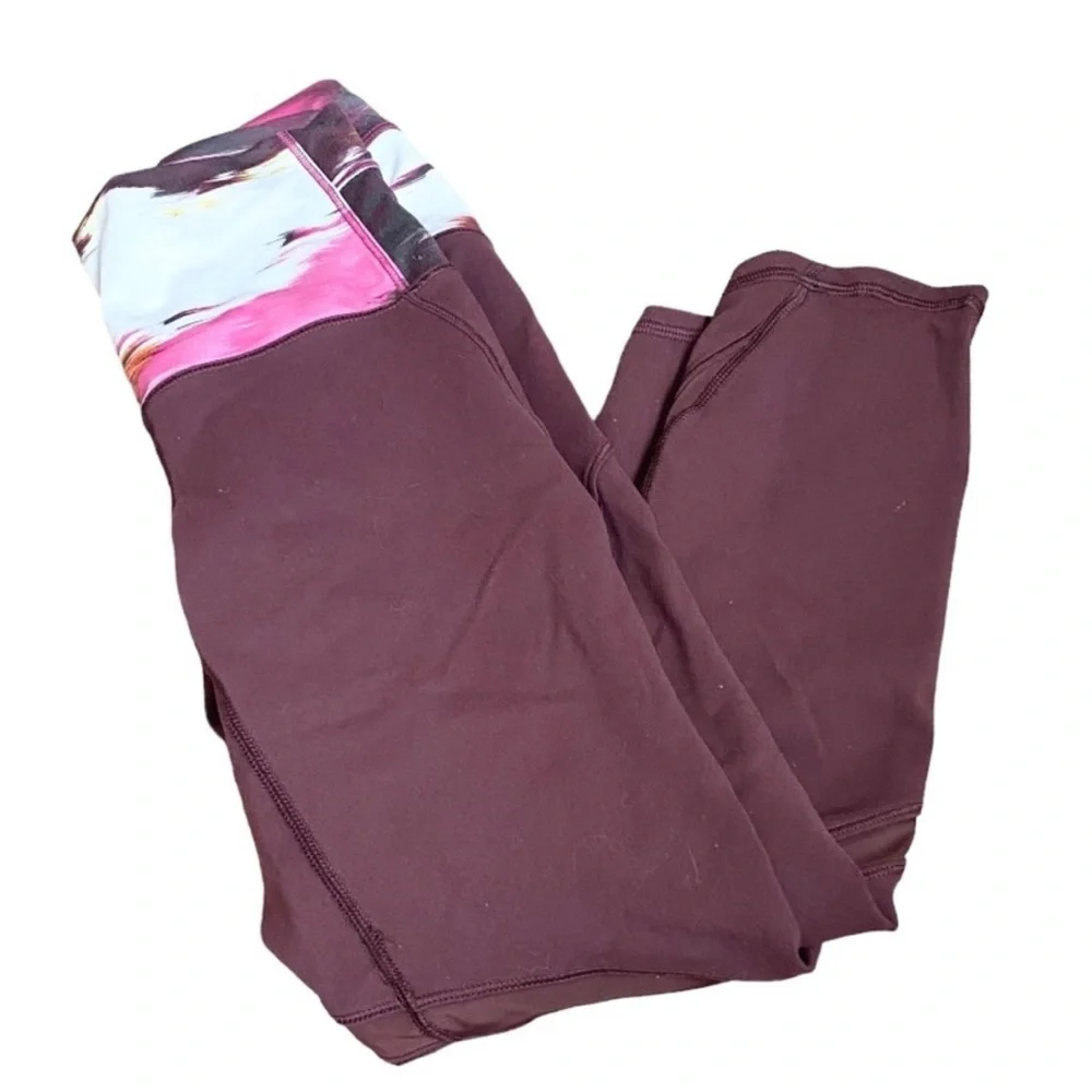 Lululemon Burgundy Wunder Under Ankle Crop Hi Rise Shine On Leggings Size 2